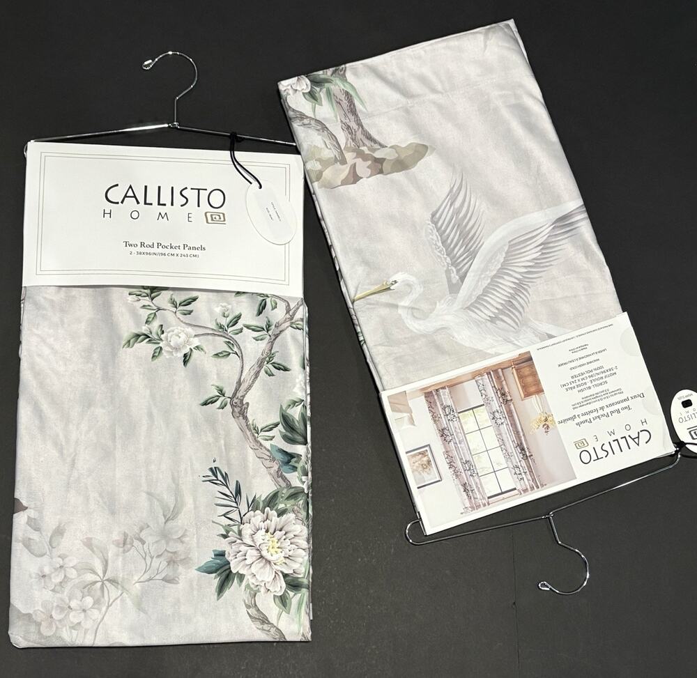 Callisto Home Heron Bird Window Curtains Panels 38 X 96” Set Of 4 Panels Blush
